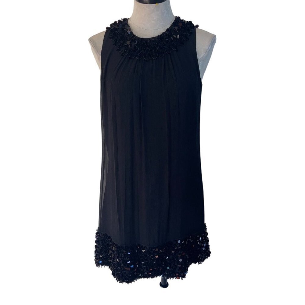 Betsey Johnson Womens Dress Size 6 Black Shift Chiffon Evening Sequin Silk
